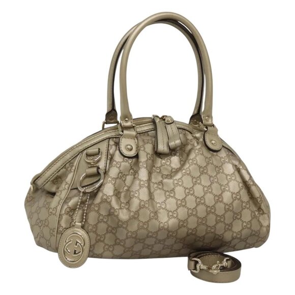 GUCCI GG Canvas Guccissima Tote Bag Leather 2way Gold Tone 223974 Auth BA1506